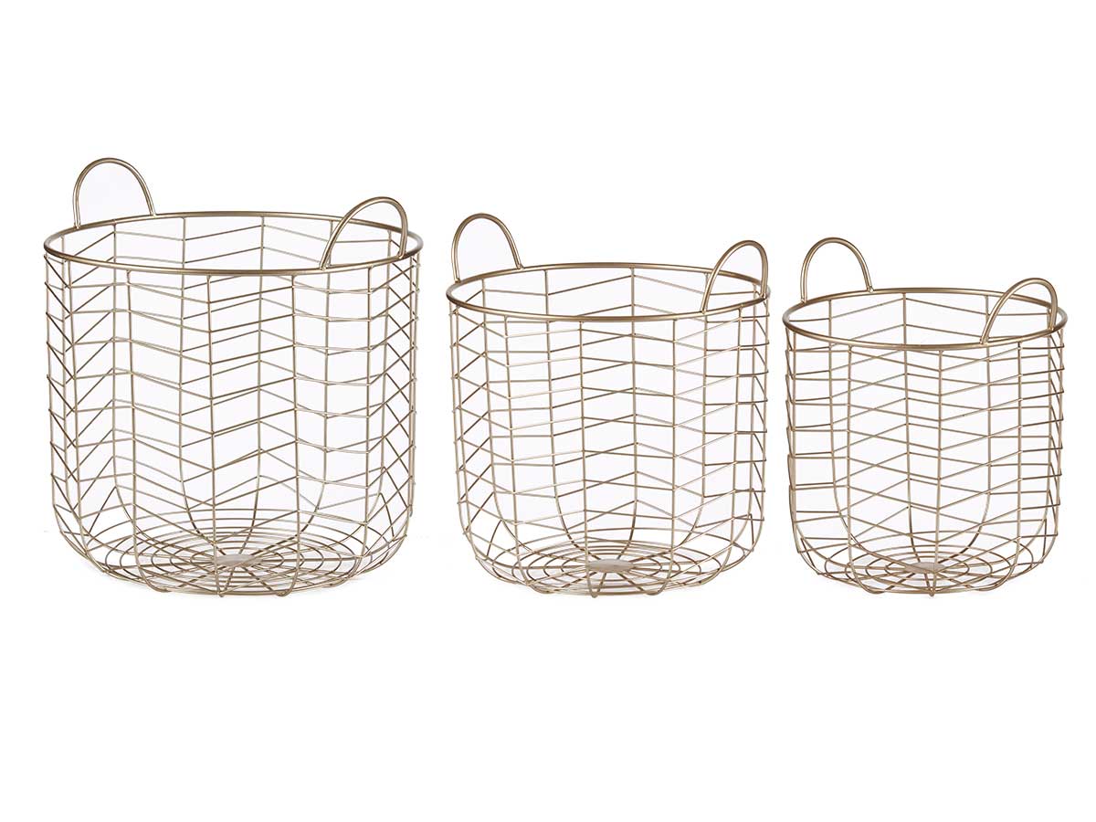 Set 3 round champagne basket with handles - Image 2