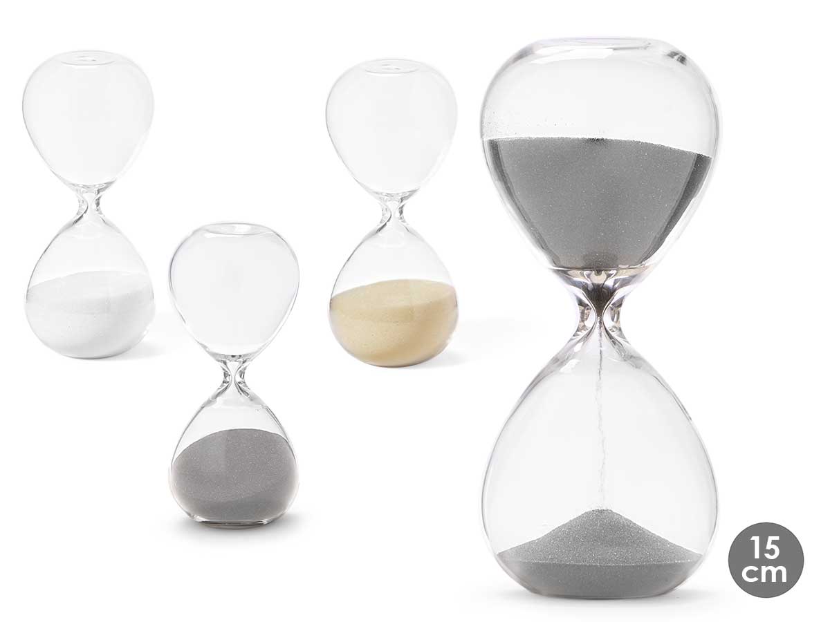 Orologio sabbia 15cm ass 3 col neutro 15 min aprox