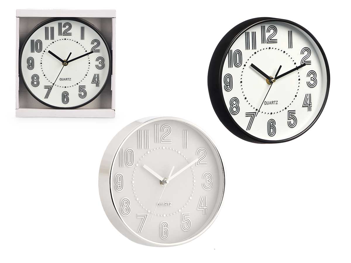 Round clock 20 cm striped numbers assorted 2