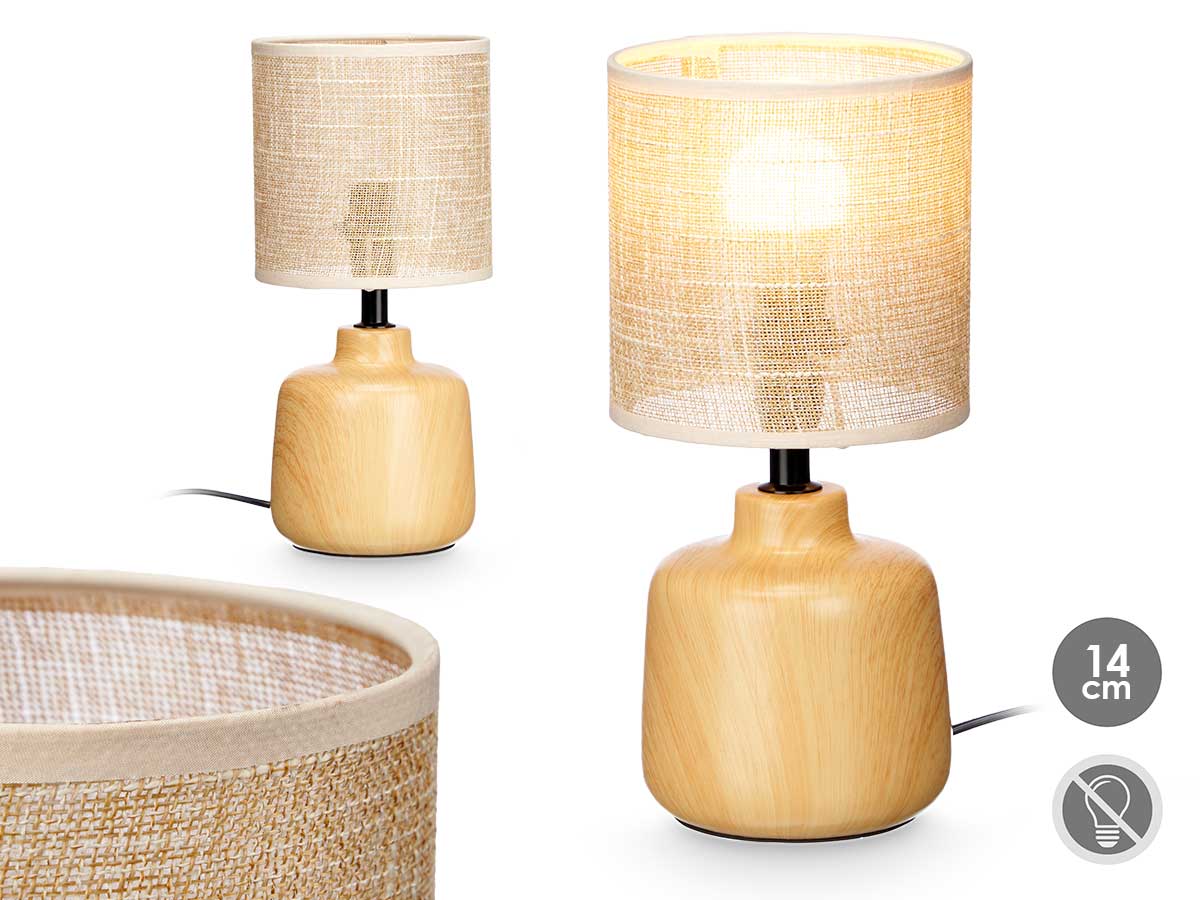 Lampe de table ronde effet bois