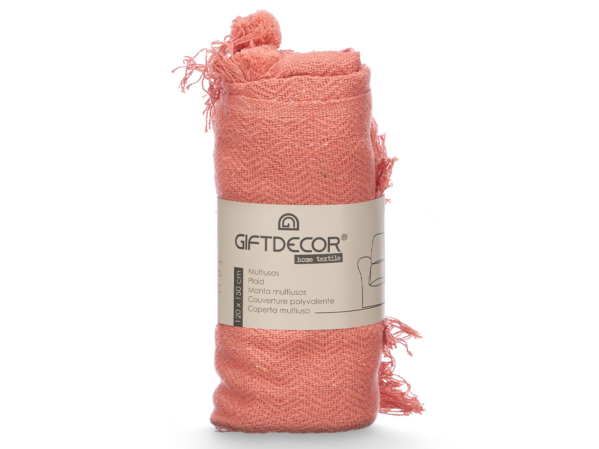 Plaid polyvalent pompon brique 120x150cm – Image 3