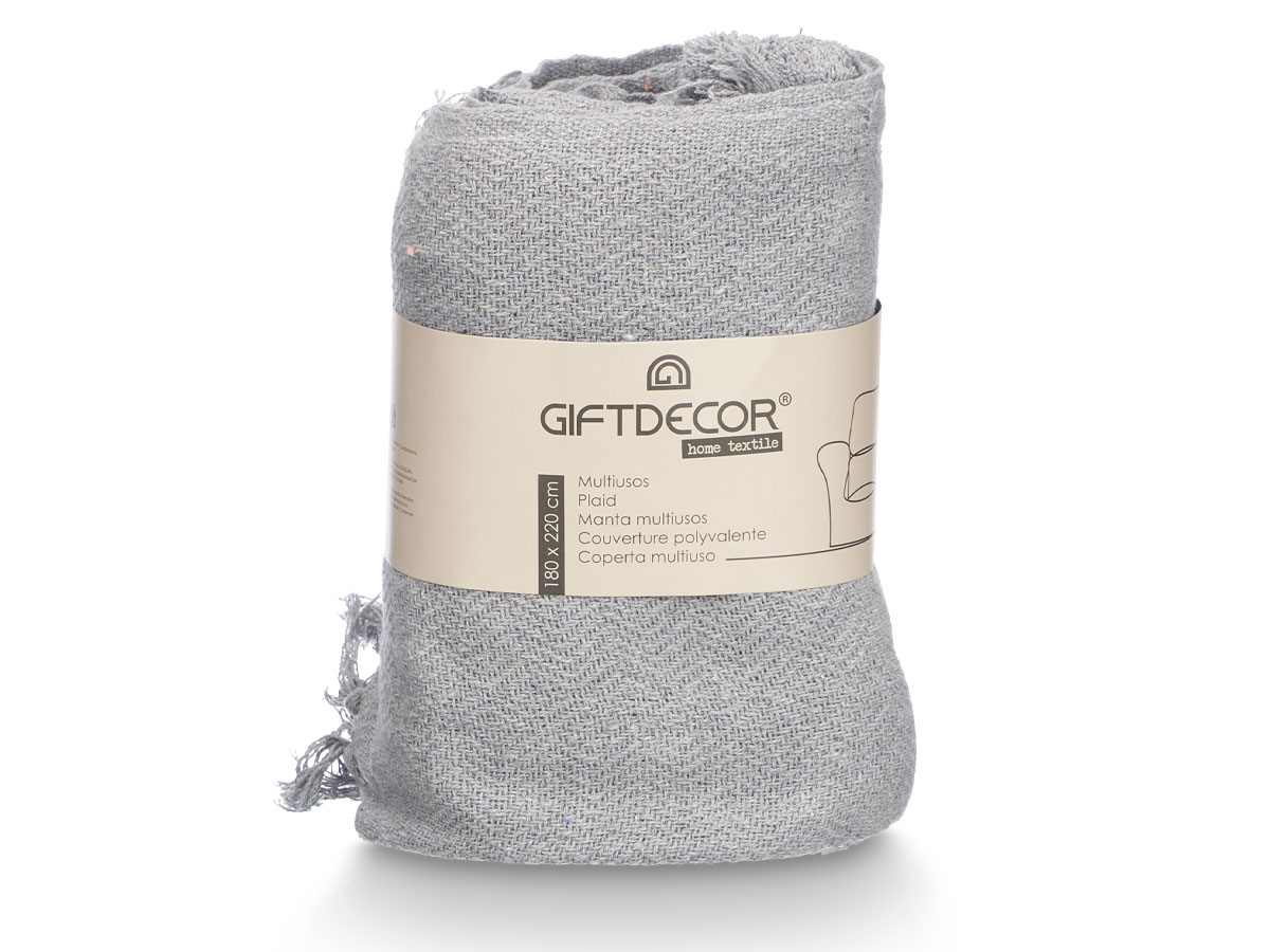 Plaid polyvalent pompon gris 180x220cm – Image 3