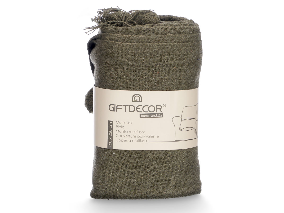 Plaid polyvalent pompon vert 180x220cm – Image 3