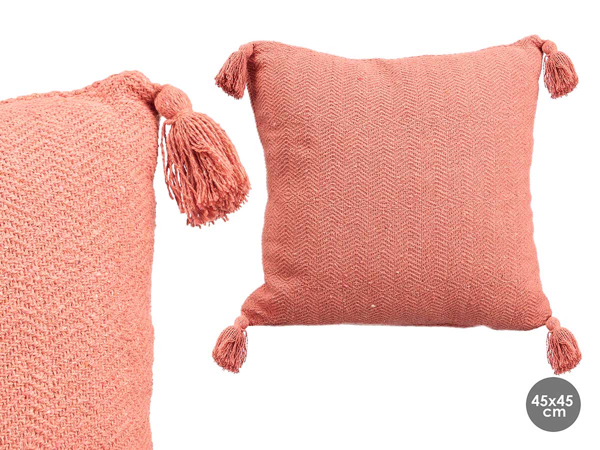 Cuscino pompon rossastro 45x45cm