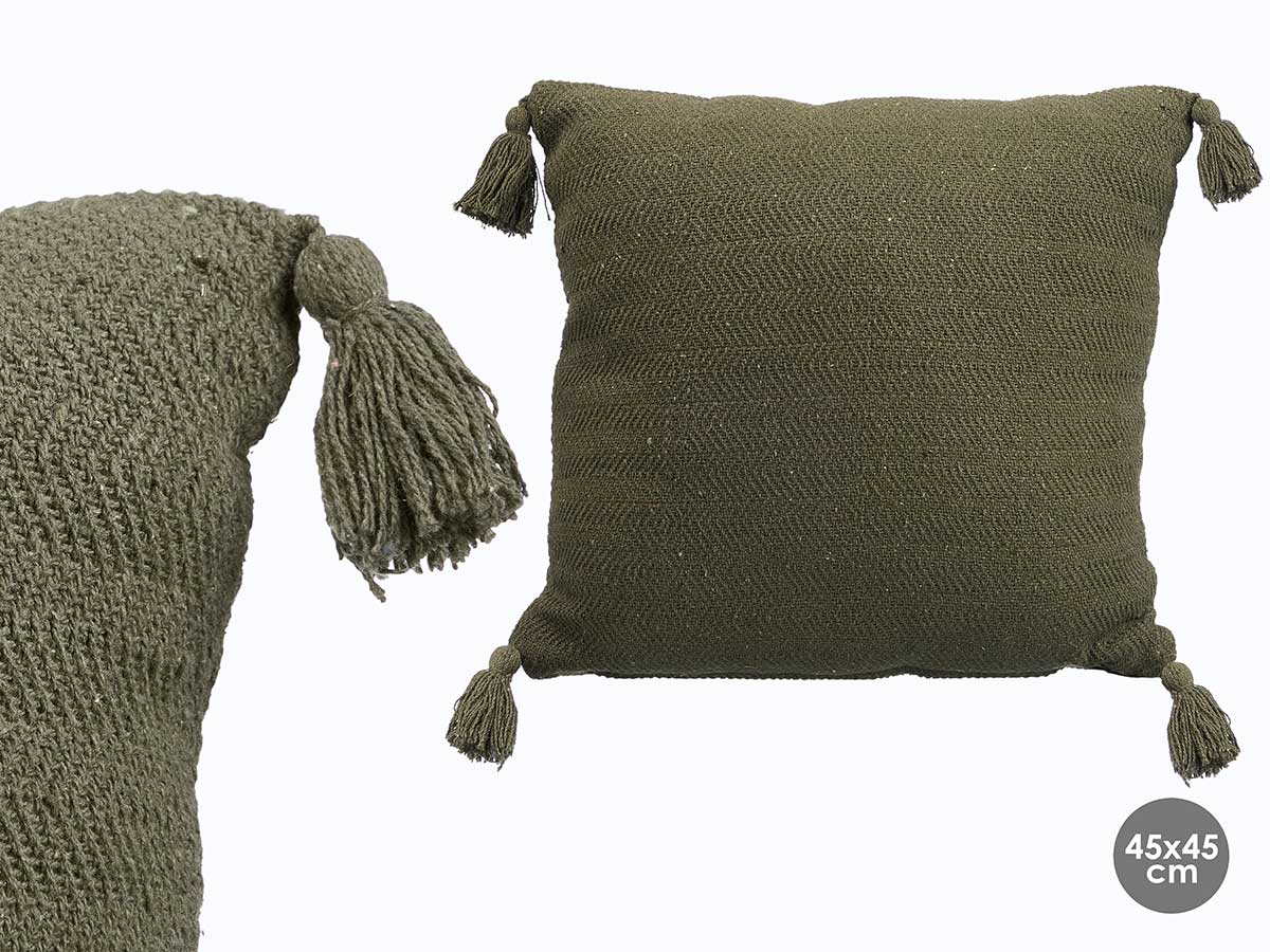 Pillow pompon green 45x45cm