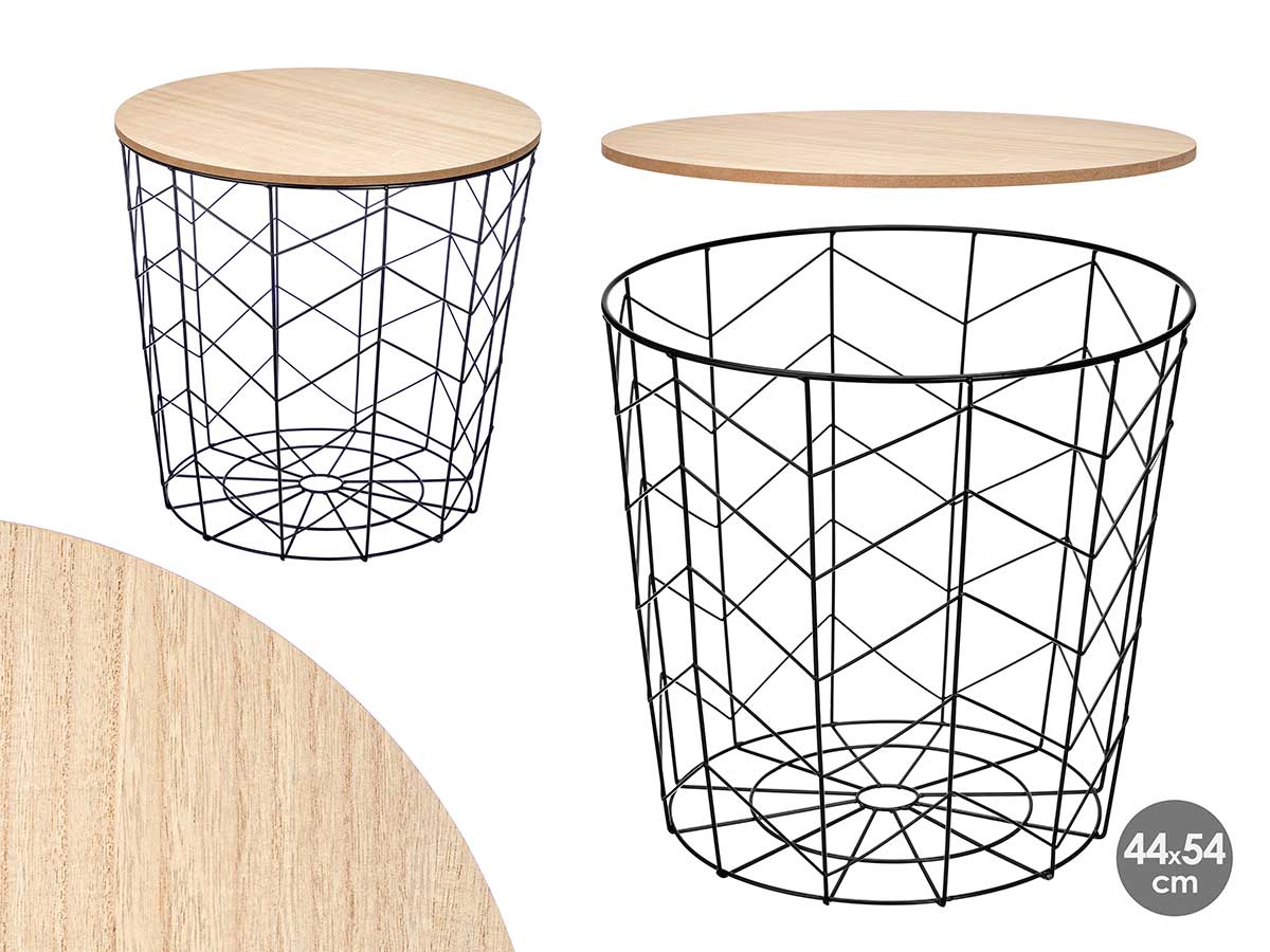 Tavolo ausiliare acciaio top legno nero 44x54cm