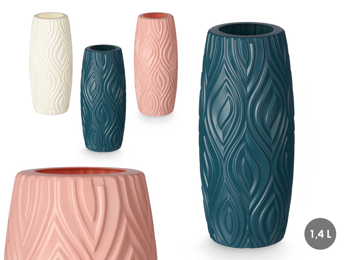 Vase ovale relief assort 3 couleurs