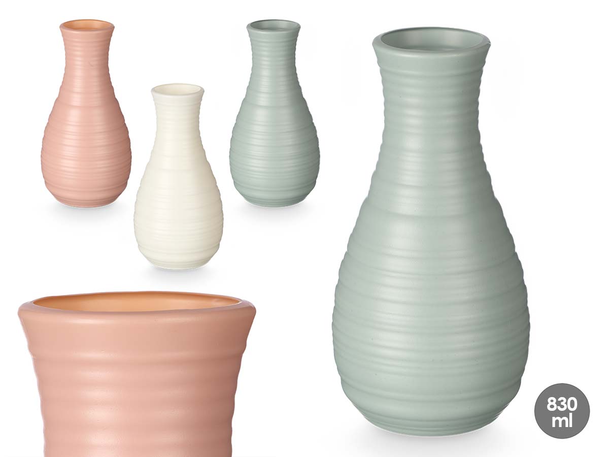 Plastique vase bombé rayures assort 3coul