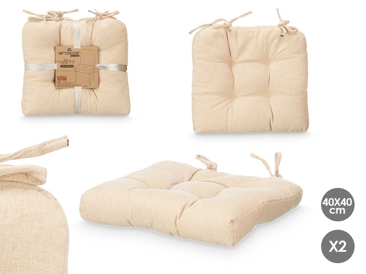 Set 2 chair pillows beige 40x40cm