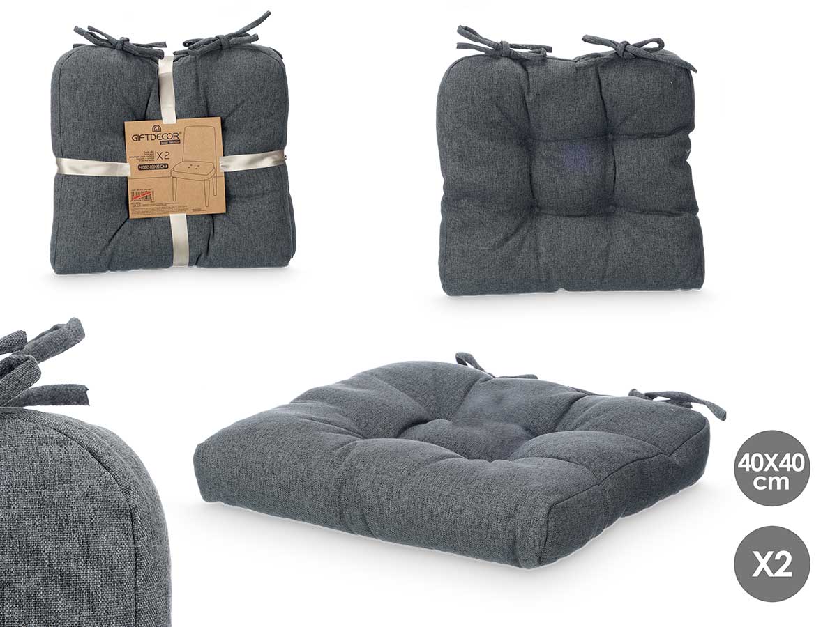 Set 2 cuscini sedia grigio scuro 40x40cm