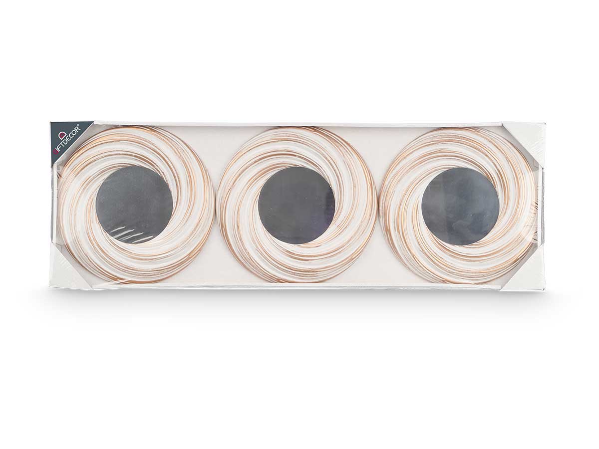 Set 3 specchi rotondo onde bianco dorato - immagine 3