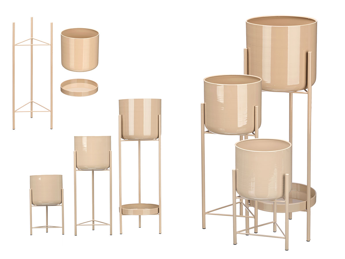 Set 3 portavasi piede marrone chiaro