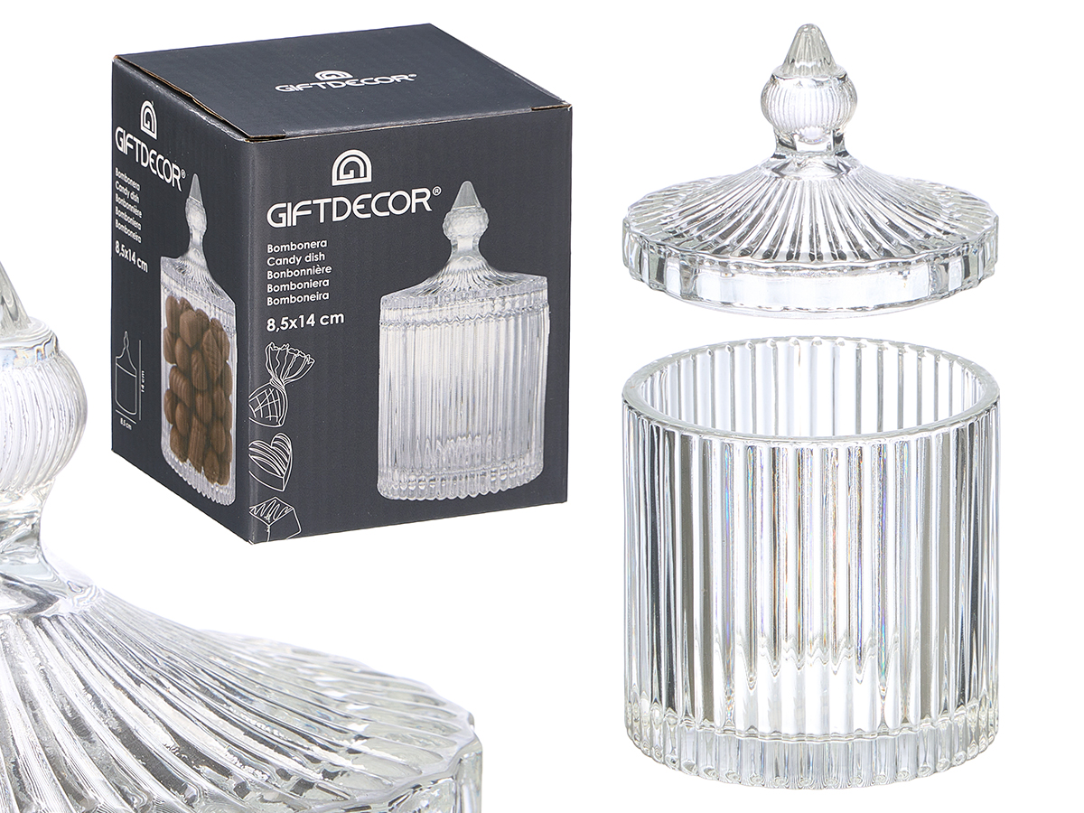 Bonbonnière en verre a rayures 8,5x14cm
