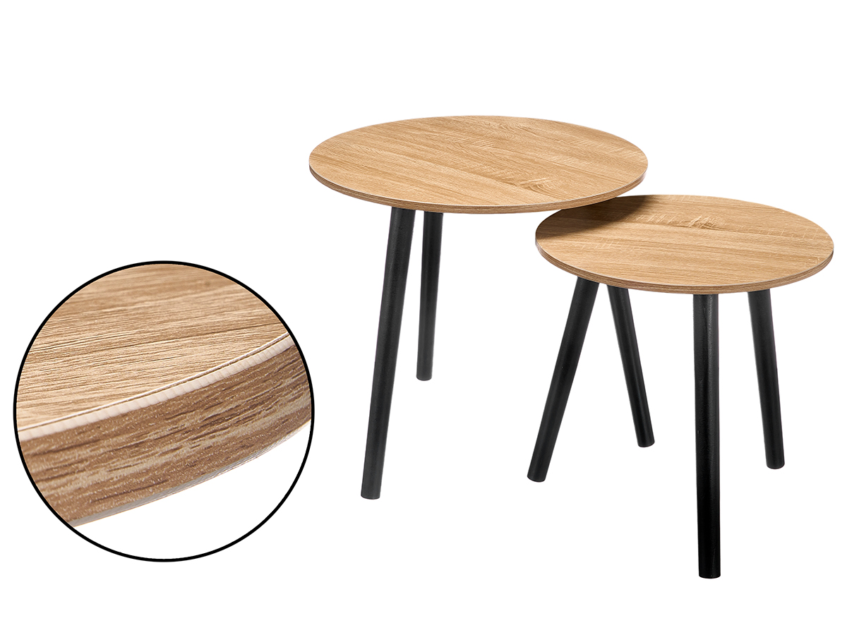 Set de 2 tables d appoint 39+48cm pieds noirs