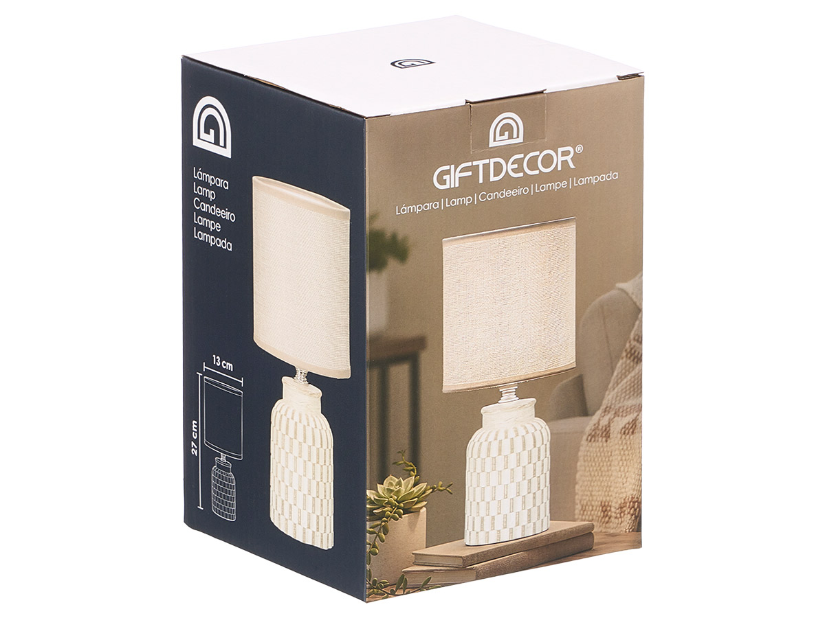Lampe a poser cylindrique rayee beige – Image 3