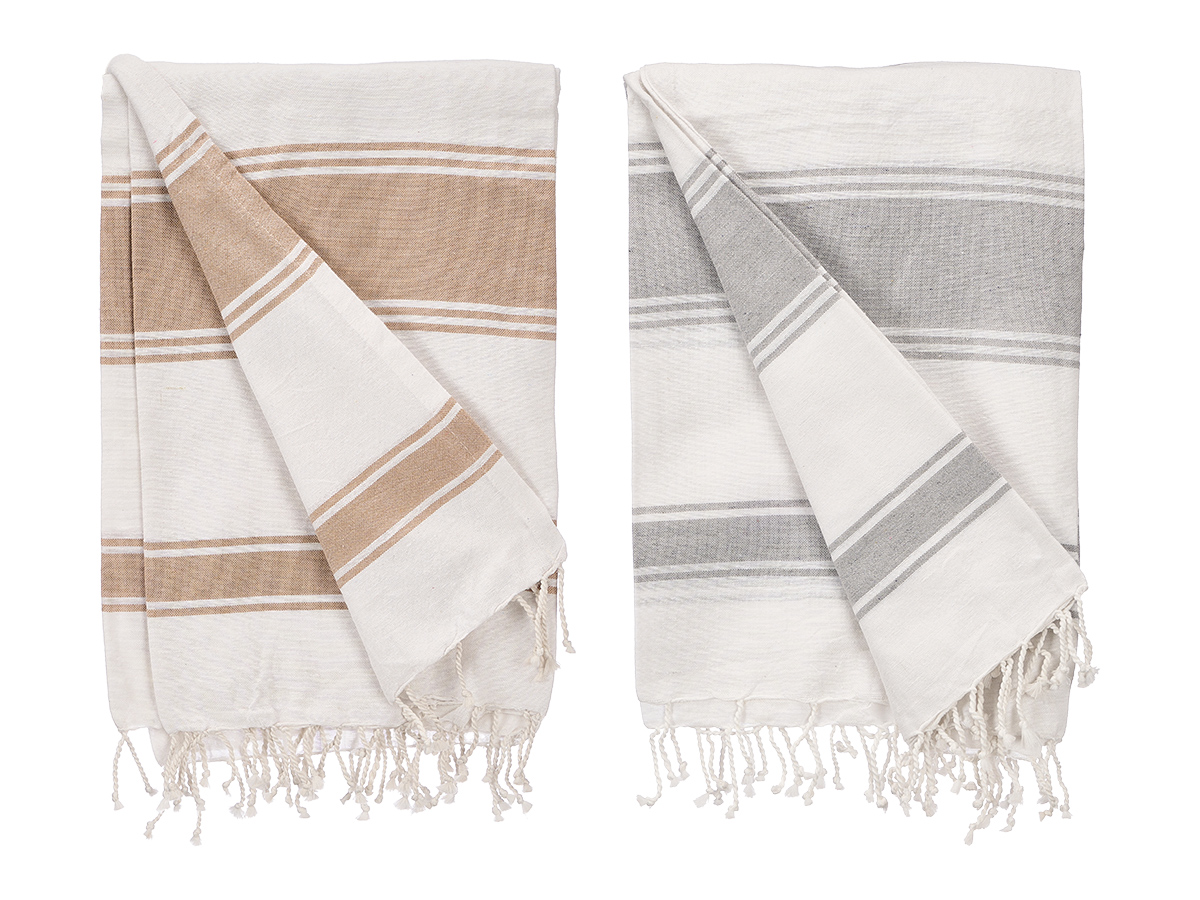 Pareo rayures assorties 2 couleurs beige gris 180c – Image 2