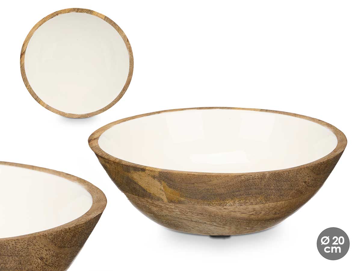 Assiette creuse 20 cm en bois avec manche blanc