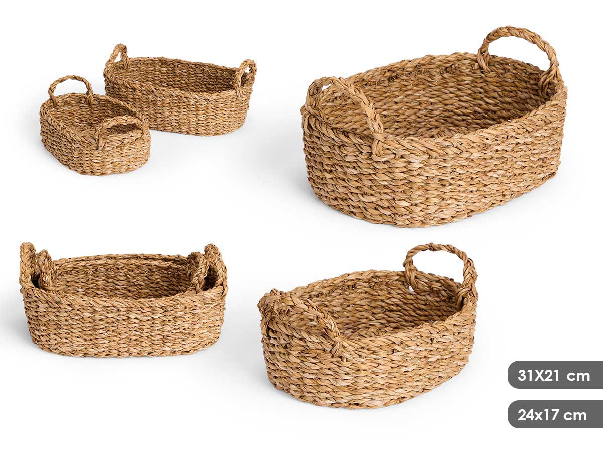 Conj 2 cestos ovais com pegas 31x21cm dia