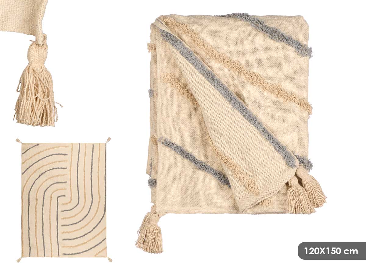 Multiusos rayas bordado gris 120x150cm