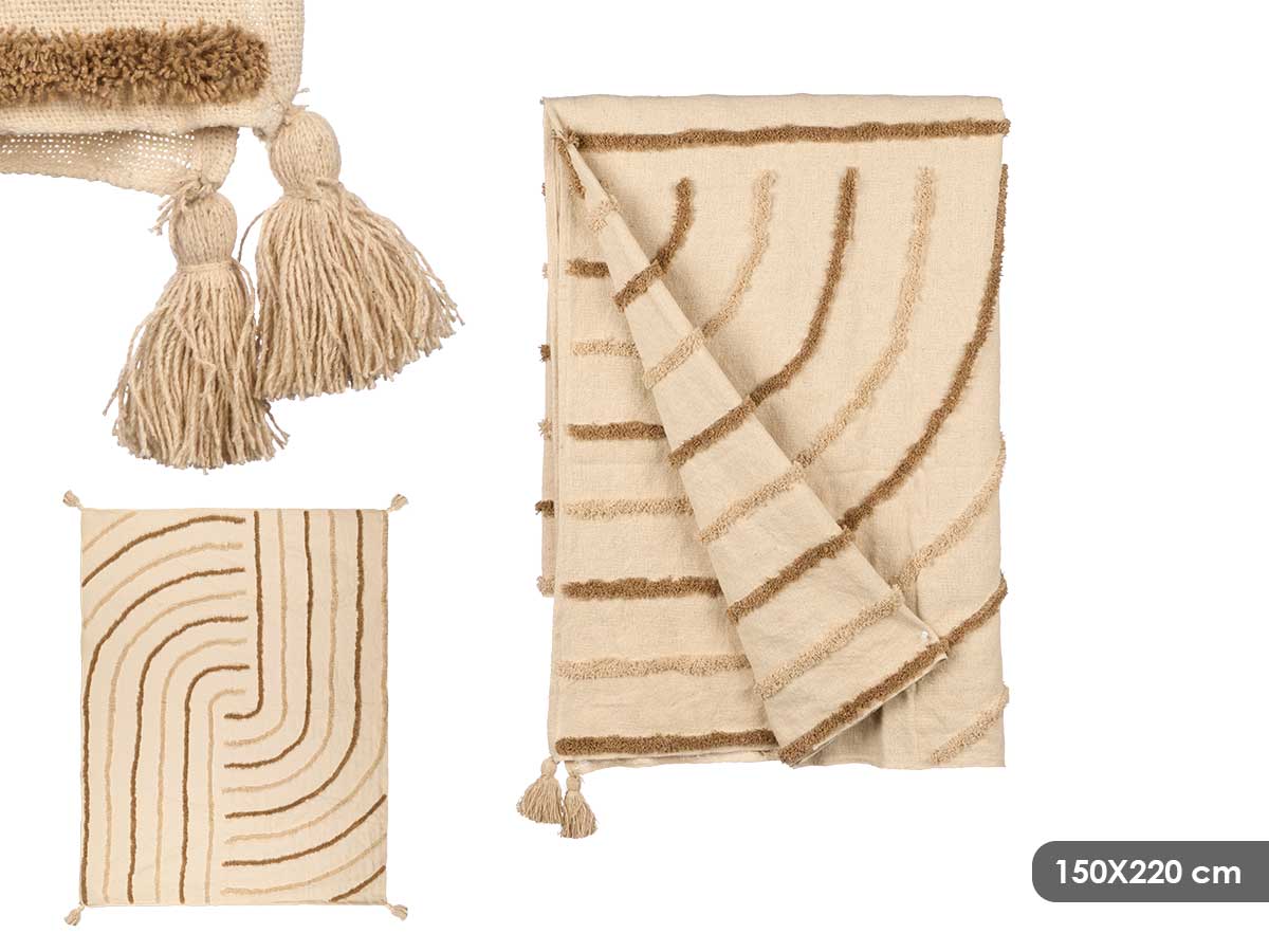 Multiusos rayas bordado marron 150x220cm