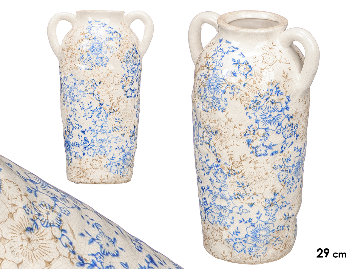 Jarron 2 asa azul beige 29cm