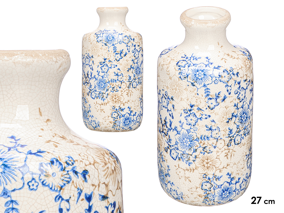 Jarron botella boca ancha azul beige 27cm