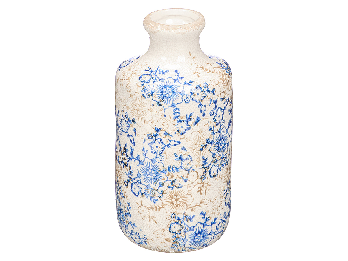 Jarron botella boca ancha azul beige 27cm - Imagen 2