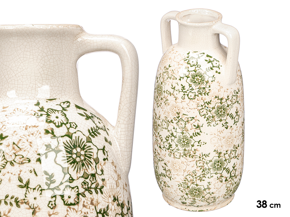 Jarron 2 asa verde beige 38cm