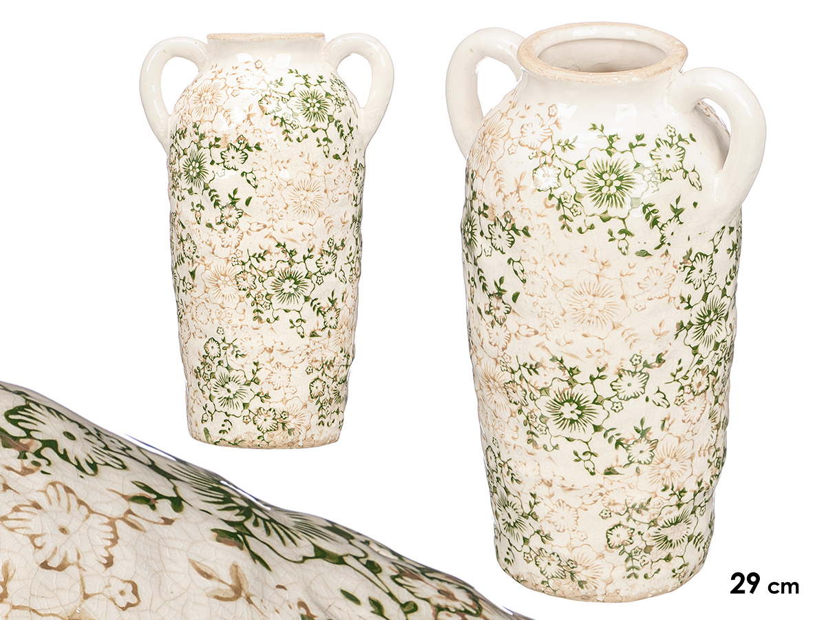 Jarron 2 asa verde beige 29,5cm