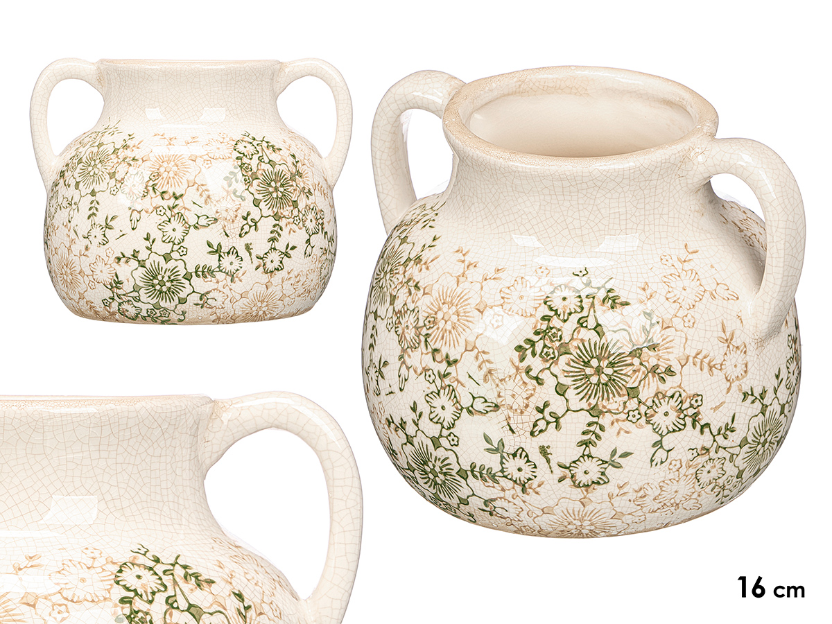 Jarron 2 asa verde beige 16cm