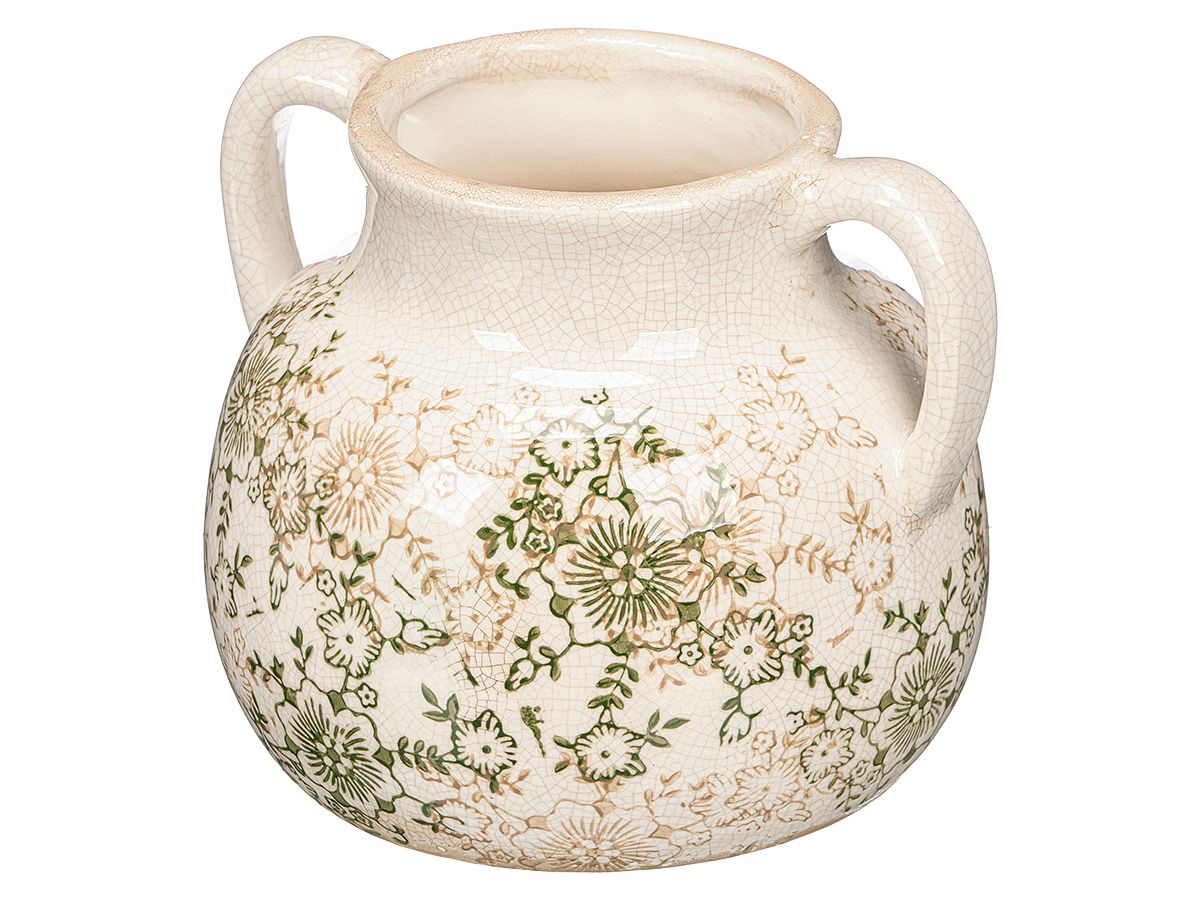 Jarron 2 asa verde beige 16cm - Imagen 2