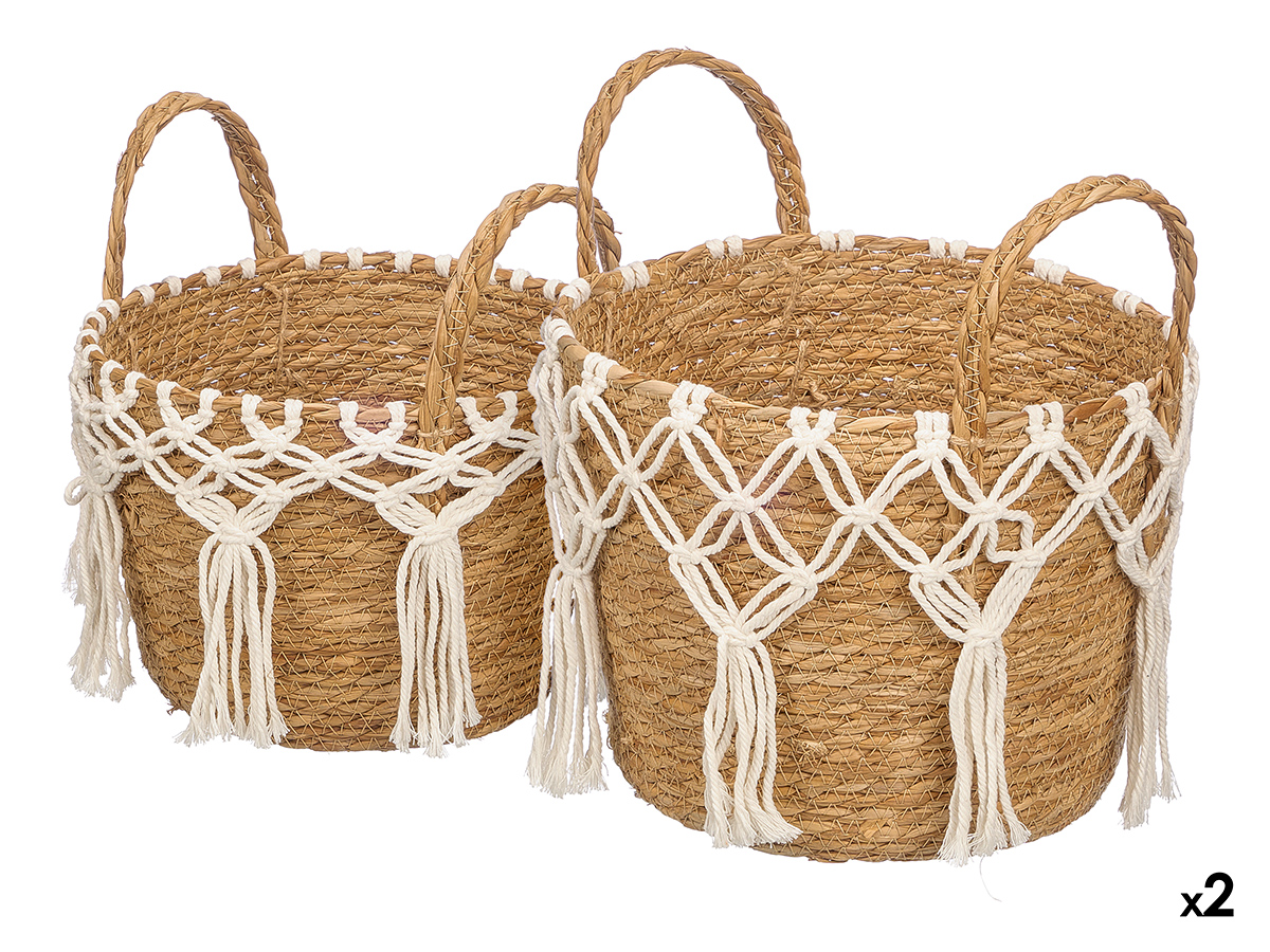 Set 2 maceteros macrame trenzado blanco