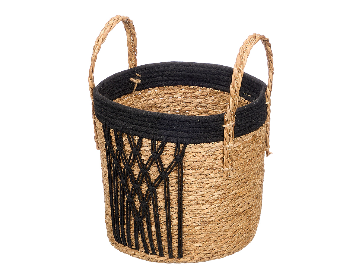Macetero mimbre macrame colgante negro grande - Imagen 2