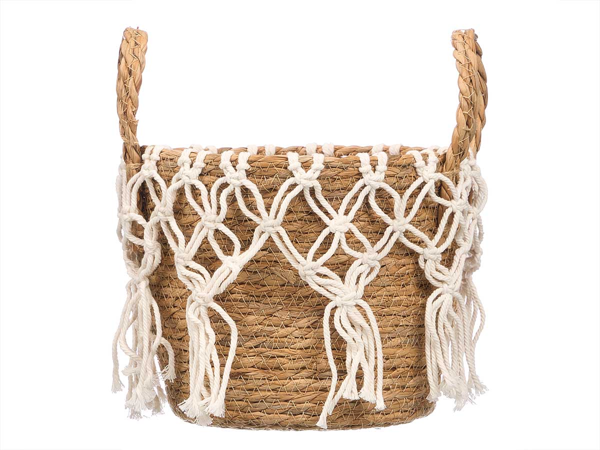 Petit pot fleurs macramé blanc suspendu – Image 3