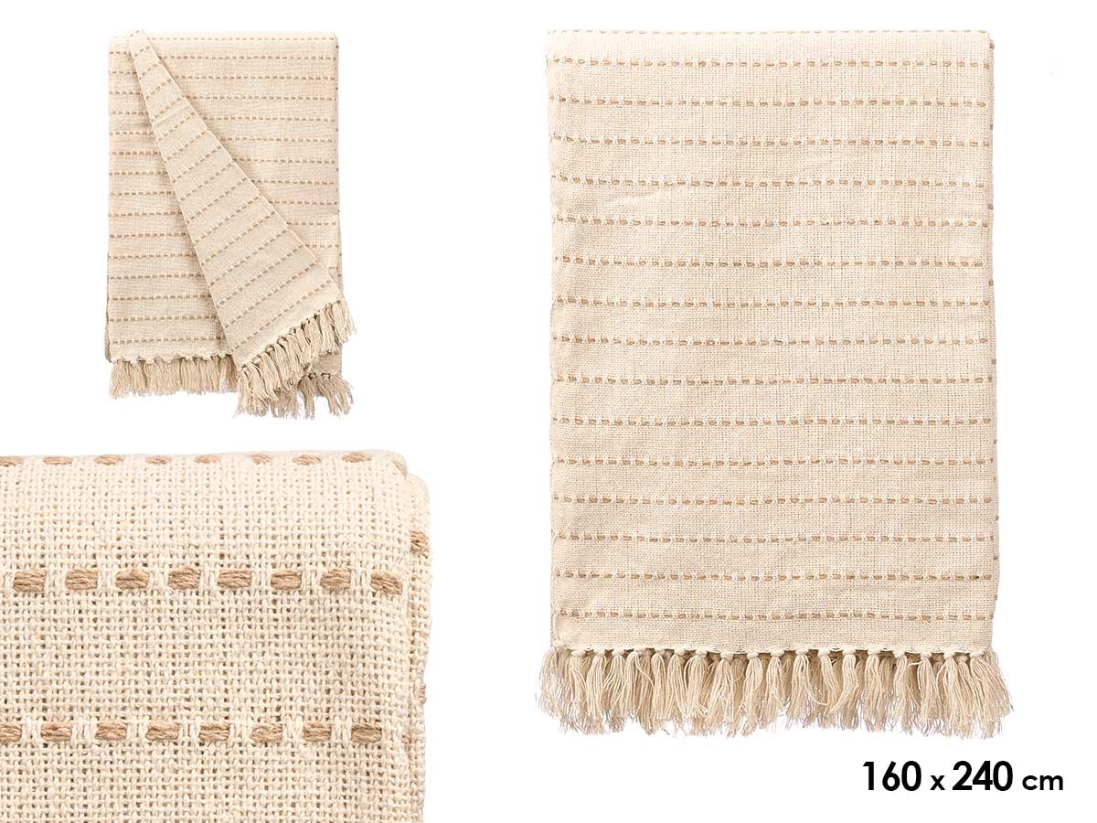 Cream striped knit multi-puprose throw 160x240cm
