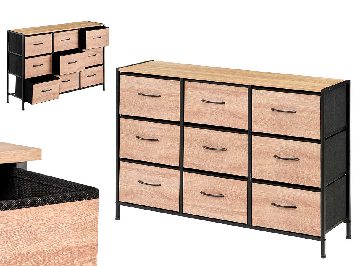 Meuble 9 tiroirs effet bois
