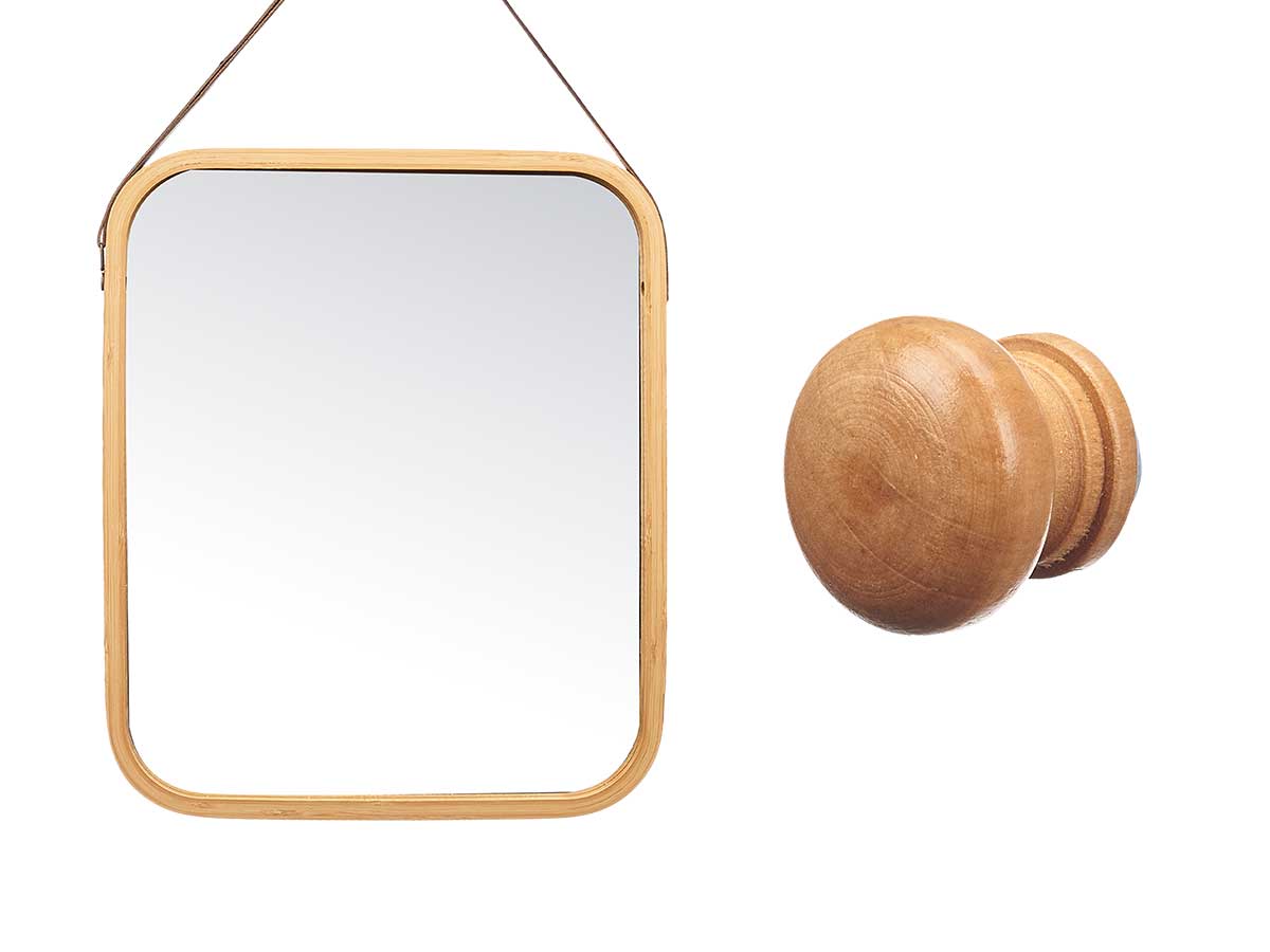 Specchio bambù rettang 41x33cm cinturino pelle - immagine 4