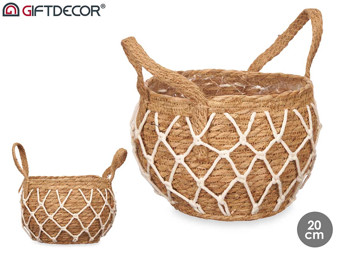Maceta esparto 20cm ovalada asas macrame