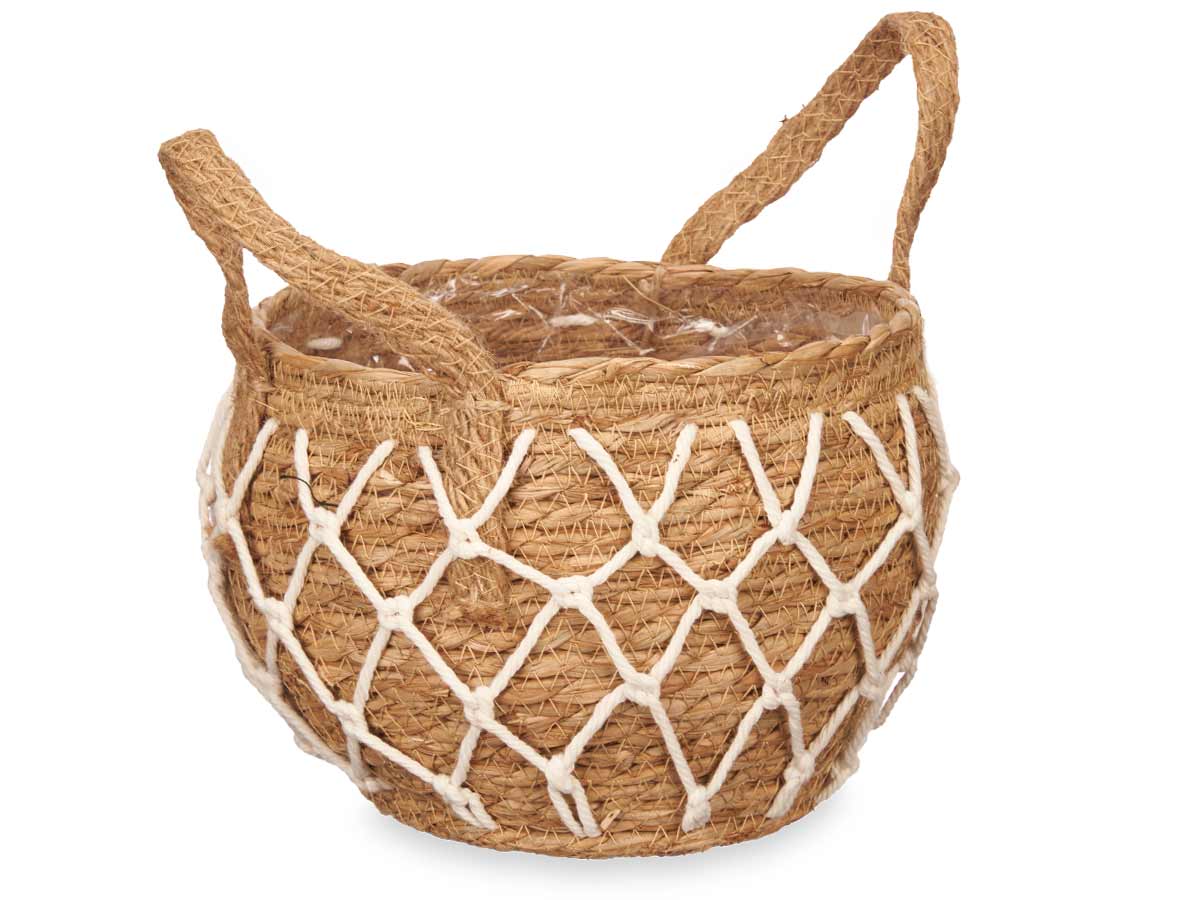 Maceta esparto 20cm ovalada asas macrame - Imagen 2