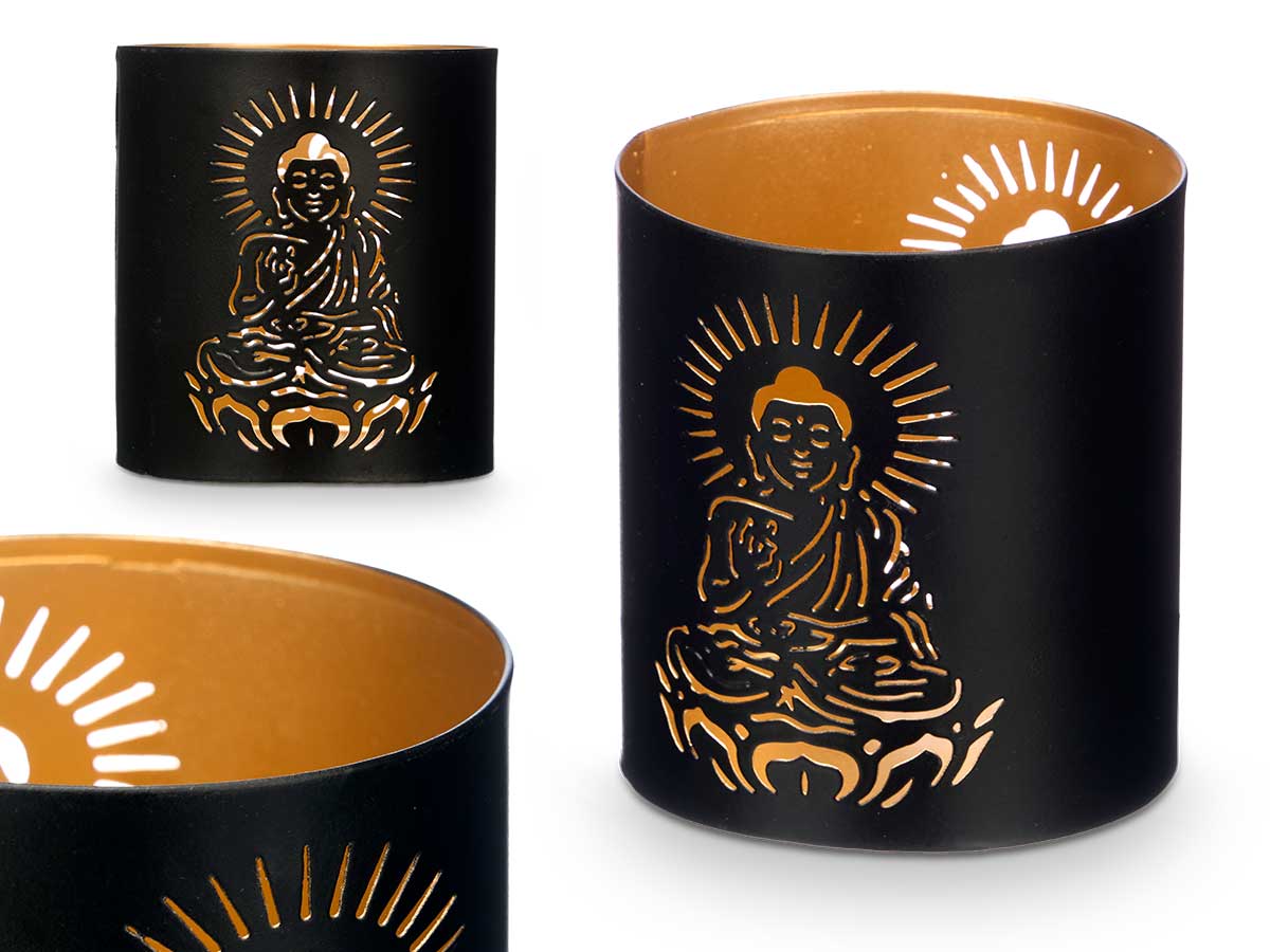 Suporte vela preto e dourado buda