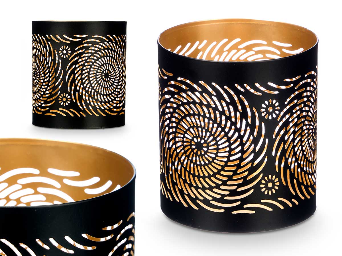 Bougeoir ajouré noir doré mandala