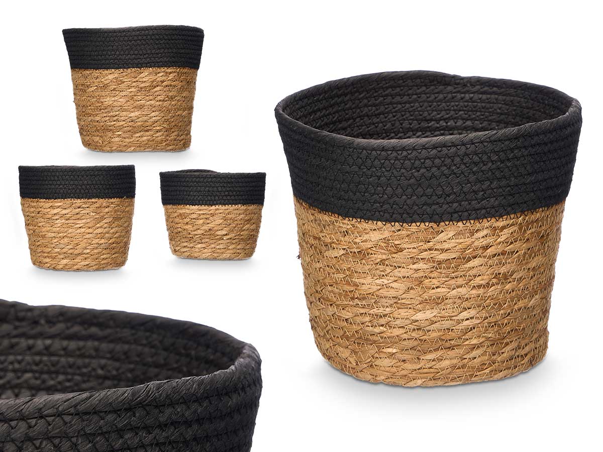 Conj 3 cestos redondos 19cm alto preto