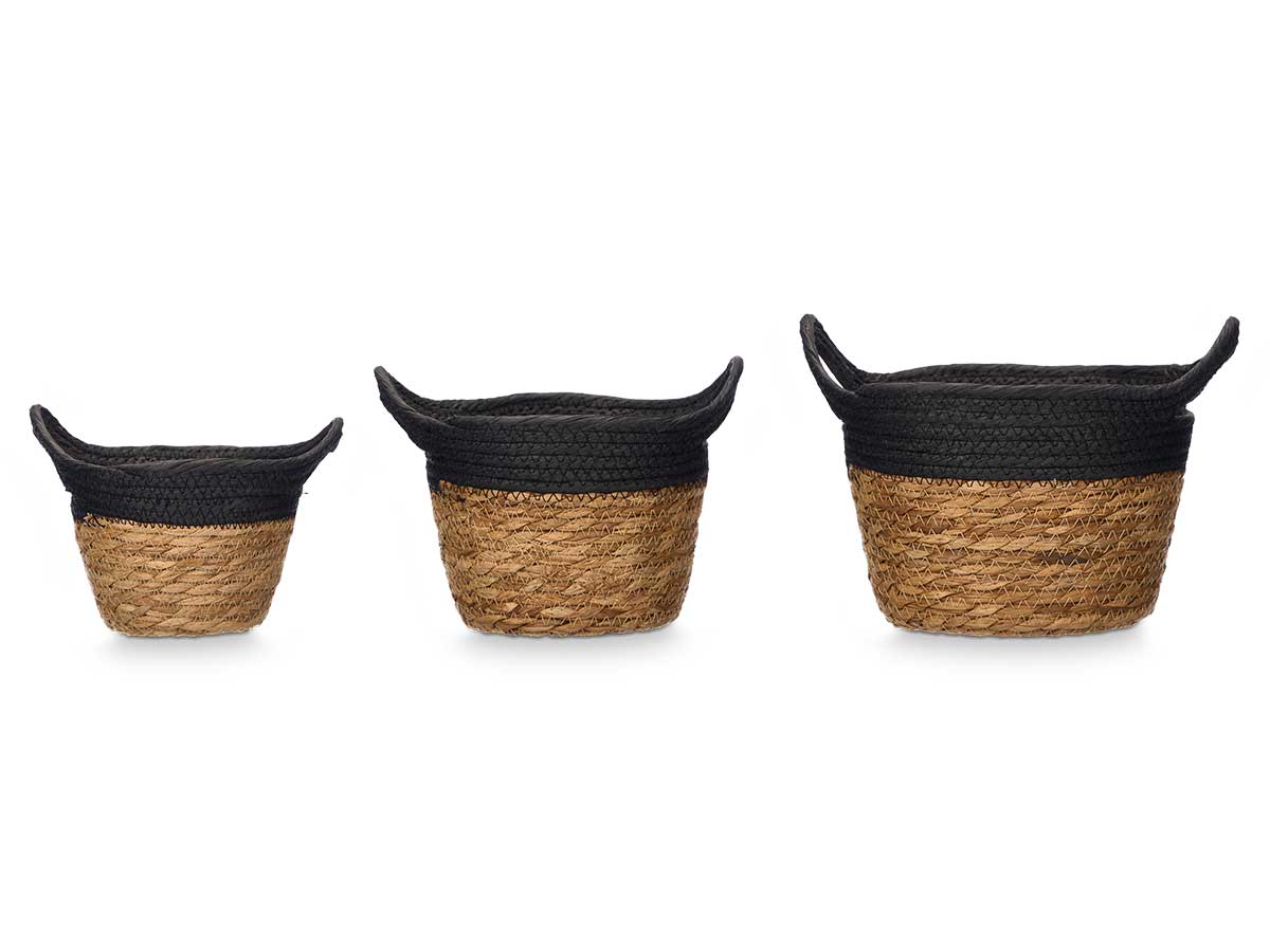 Set 3 paniers ronds avec poignées 16cm haut noir – Image 2