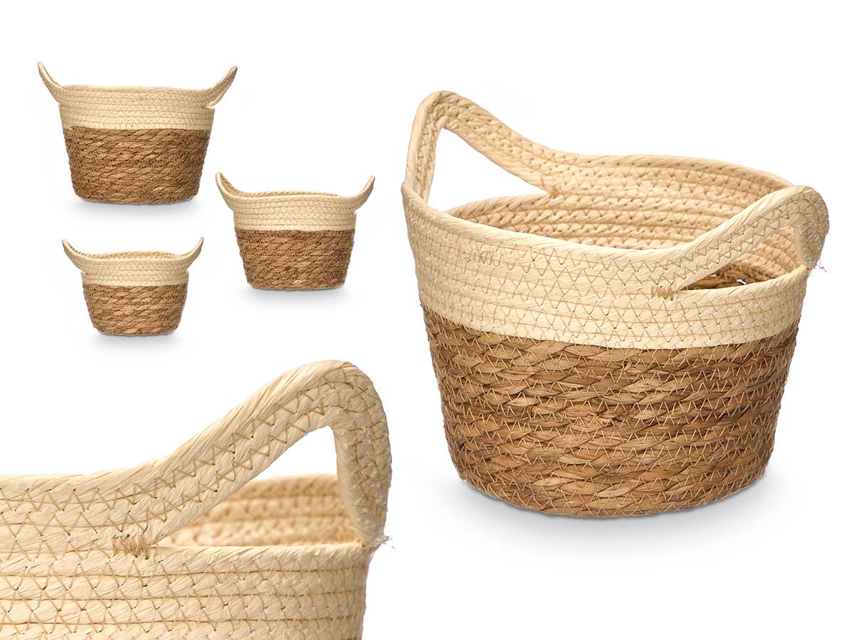 Set 3 cestos redondos asas 16cm natural