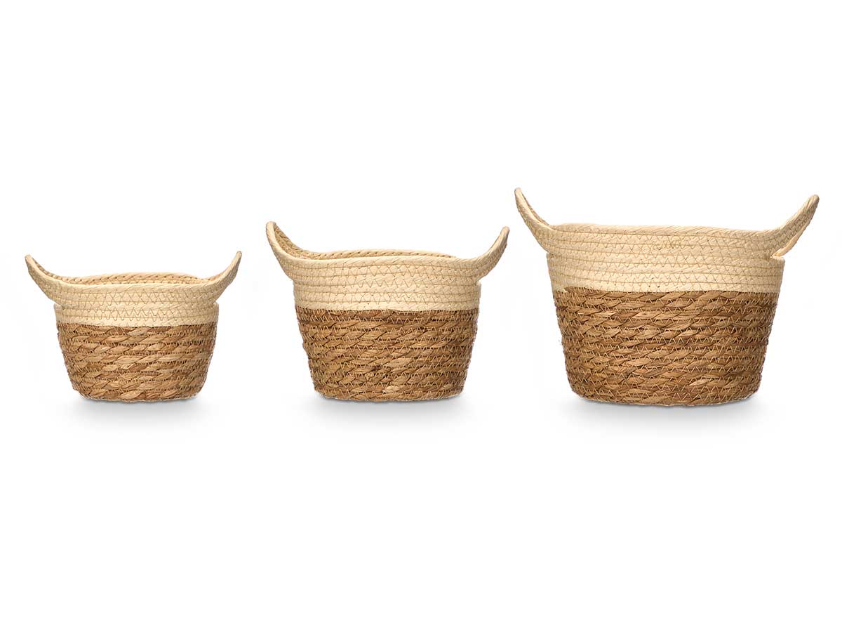Set3 paniers ronds avec poignées 16cm haut naturel – Image 2