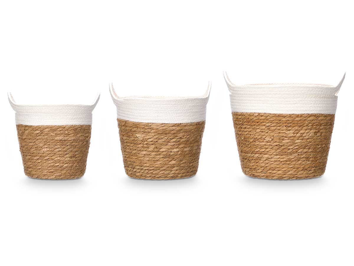 Set 3 paniers ronds avec poignées 29cm haut blanc – Image 2