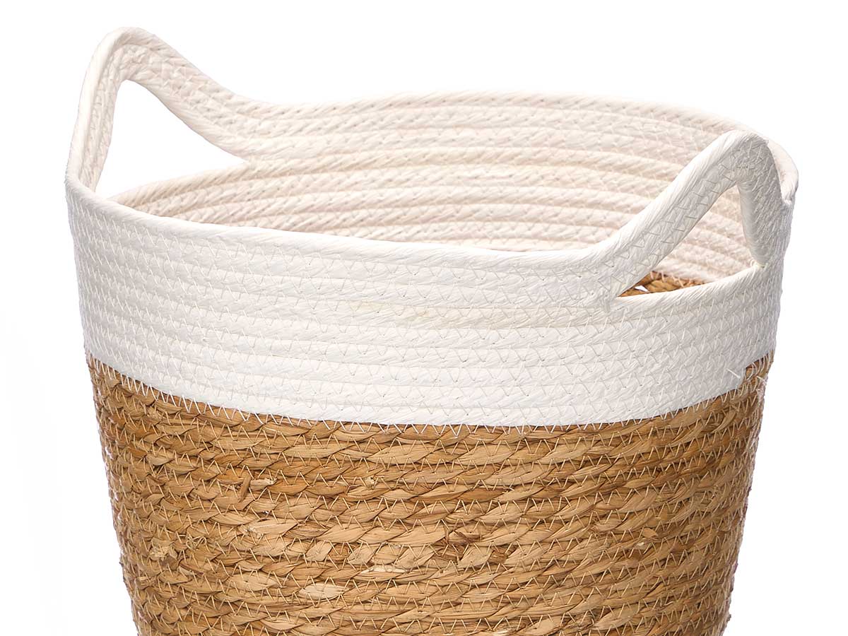 Set 3 paniers ronds avec poignées 29cm haut blanc – Image 3
