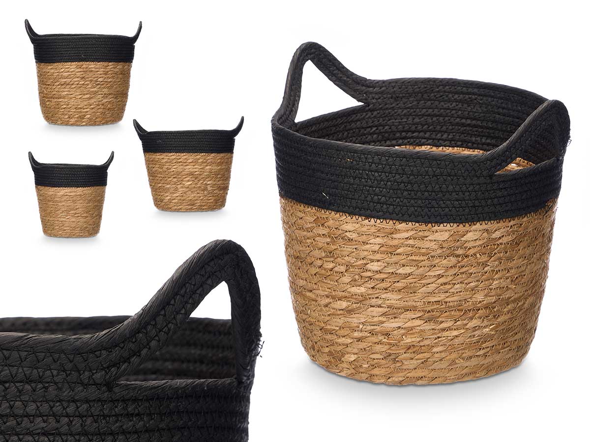 Conj 3 cestos redondos 29cm alto preto