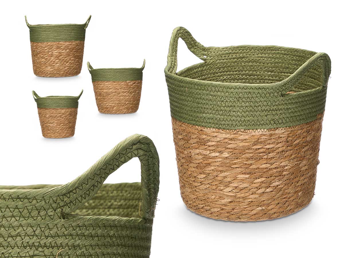 Conj 3 cestos redondos 29cm alto verde