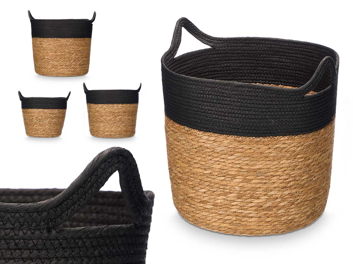 Set 3 cestos redondos 36cm negro
